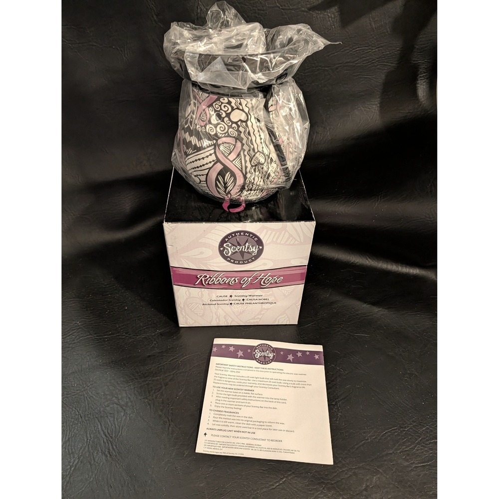 Scentsy Ribbons of Hope Breast Cancer Awareness Wax Warmer Pink White Black NEW
